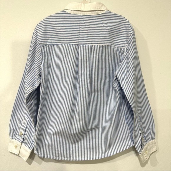 Lands End Girl’s Long Sleeve Striped Button Down Shirt Blue and White Size 6 - Picture 3 of 3